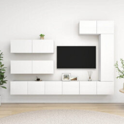 Berkfield 7 Piece Tv Cabinet Set White Engineered Wood - thumbnail 1