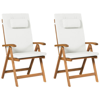 Beliani Set Of 2 Garden Chairs With Cushions Java Premium Acacia Wood Off-White - image 1