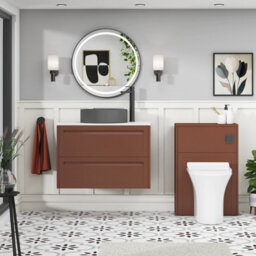 Royal Bathrooms Royal Bathroom Elmore 800mm Terracotta Clay Wall Mounted Bathroom Vanity Unit 2 Drawer Plain White Worktop With Art Round Basin - thumbnail 5