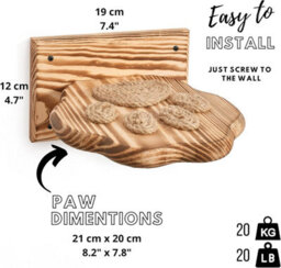 Novecrafto Set Of 4 Wooden Cat Wall Shelves  21 X 20 Cm Paw-Shaped Climbing Steps With Rope Grip Handmade Wooden Solid Cat Wall Furniture - thumbnail 2