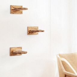 Novecrafto Set Of 4 Wooden Cat Wall Shelves  21 X 20 Cm Paw-Shaped Climbing Steps With Rope Grip Handmade Wooden Solid Cat Wall Furniture - thumbnail 4