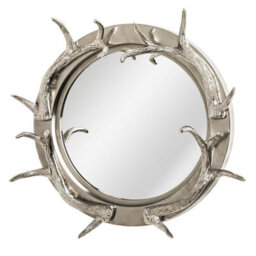 Orsina Antler Steel And Nicklel Finish Wall Mirror, Round Wall Mirror With Texture, Decorative Wall Mirror