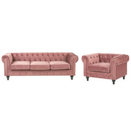 Beliani Living Room Set 4 Seater Chesterfield Velvet Pink - thumbnail 1