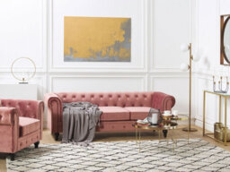 Beliani Living Room Set 4 Seater Chesterfield Velvet Pink - thumbnail 2