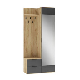 Coral Hallway Wardrobe Compact Entrance Storage With Coat Hooks Cabinet And Mirror Durable Laminated Board Golden Oak Anthracite - thumbnail 2