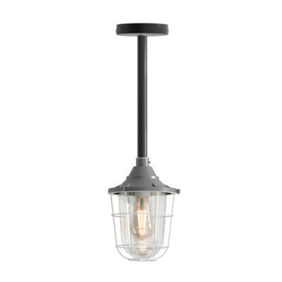 Ledsone Conduit Pendant Light Kit Industrial Farmhouse Black Steel E27 Cage Fitting Ceiling Fixture 50Cm - image 1