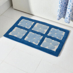 Showerdrape Fiore 100% Cotton Blue Floral Anti-Slip Bath Mat 800 X 500mm - thumbnail 1