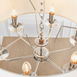 Anson Lighting Eureka 6Lt Pendant Light Finished In Bright Nickel Plate And Vintage White Fabric - thumbnail 6