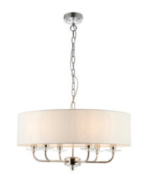 Anson Lighting Eureka 6Lt Pendant Light Finished In Bright Nickel Plate And Vintage White Fabric - thumbnail 2