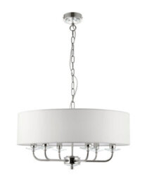 Anson Lighting Eureka 6Lt Pendant Light Finished In Bright Nickel Plate And Vintage White Fabric - thumbnail 3