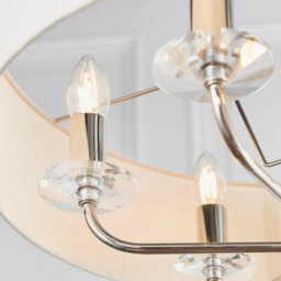 Anson Lighting Eureka 6Lt Pendant Light Finished In Bright Nickel Plate And Vintage White Fabric - thumbnail 8
