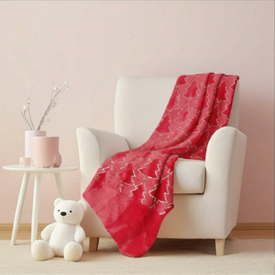 Christmas Tree Print Throw Blanket Cozy Festive Holiday Decor Gift Red 150X200Cm - image 1