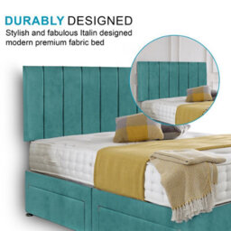 Dining Tables Oslo Matching Headboard Divan Set, 2 Drawer On Same Side With Sprung 1500 Comfort Mattress - Plush Velvet Duck Egg - Double - thumbnail 3