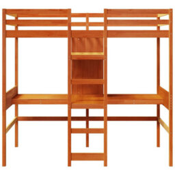 Berkfield Loft Bed Frame With Desk And Shelves Wax Brown 90X200Cm Solid Wood Pine - thumbnail 5