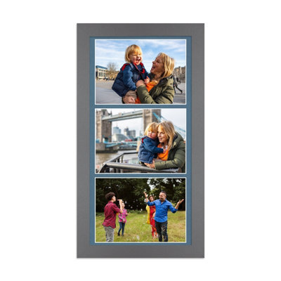 AK Frames 16X8 Dark Grey Modern Multi Photo Frame With Pompadour Mount - Holds 3 Apertures (3X) 7X5 Photos - image 1