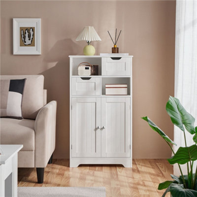 Yaheetech White Bathroom Floor Storage Cabinet With Shelf Height Adjustable Cabinet - image 1