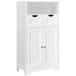 Yaheetech White Bathroom Floor Storage Cabinet With Shelf Height Adjustable Cabinet - thumbnail 2