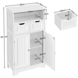 Yaheetech White Bathroom Floor Storage Cabinet With Shelf Height Adjustable Cabinet - thumbnail 3