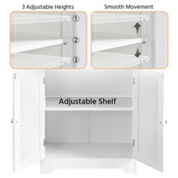 Yaheetech White Bathroom Floor Storage Cabinet With Shelf Height Adjustable Cabinet - thumbnail 6