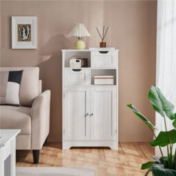 Yaheetech White Bathroom Floor Storage Cabinet With Shelf Height Adjustable Cabinet
