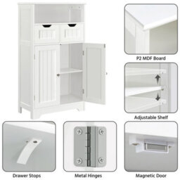 Yaheetech White Bathroom Floor Storage Cabinet With Shelf Height Adjustable Cabinet - thumbnail 4