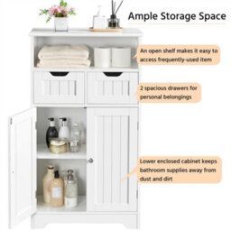 Yaheetech White Bathroom Floor Storage Cabinet With Shelf Height Adjustable Cabinet - thumbnail 5