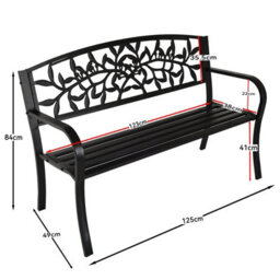 Birchtree 3 Seater Metal Garden Bench Steel Cast Iron Back 125Cm Outdoor Patio Seat C079 - thumbnail 9