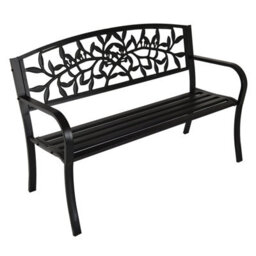 Birchtree 3 Seater Metal Garden Bench Steel Cast Iron Back 125Cm Outdoor Patio Seat C079 - thumbnail 1