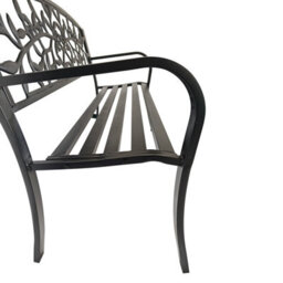 Birchtree 3 Seater Metal Garden Bench Steel Cast Iron Back 125Cm Outdoor Patio Seat C079 - thumbnail 6