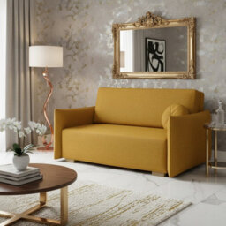 Sofa Bed Viva Glov Iii With Sleeping Function Storage Polyurethane Foam Wooden Frame 154X98X85Cm Mustard - thumbnail 1