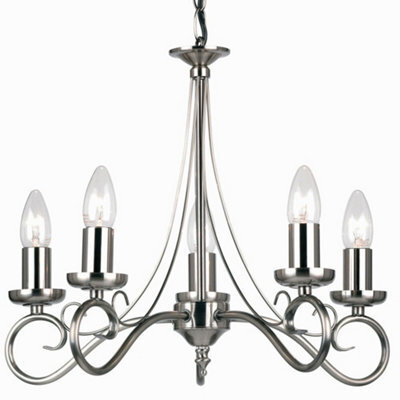 Hanging Flush Ceiling Pendant 5 Light Antique Silver Chandelier Lamp Bulb Holder - image 1