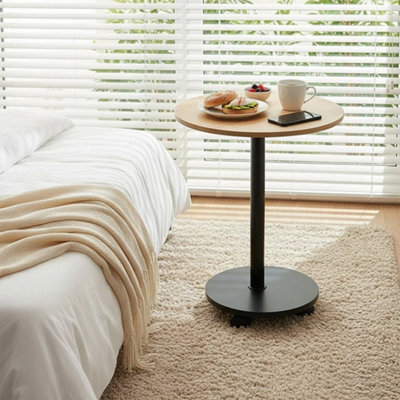 2 Tier Compact Sofa Side End Table Coffee Laptop Tables Living Room W/ Wheels Light Walnut - image 1