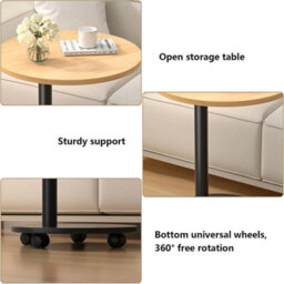2 Tier Compact Sofa Side End Table Coffee Laptop Tables Living Room W/ Wheels  Light Walnut - thumbnail 3