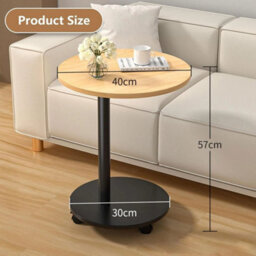 2 Tier Compact Sofa Side End Table Coffee Laptop Tables Living Room W/ Wheels  Light Walnut - thumbnail 2