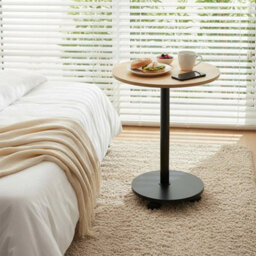 2 Tier Compact Sofa Side End Table Coffee Laptop Tables Living Room W/ Wheels  Light Walnut - thumbnail 1