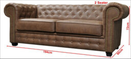 Astor Chesterfield Style Sofa Set 2+1 Seater Armchair Brown Faux Leather - thumbnail 2