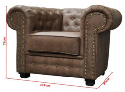 Astor Chesterfield Style Sofa Set 2+1 Seater Armchair Brown Faux Leather - thumbnail 3