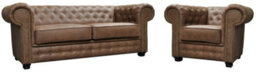 Astor Chesterfield Style Sofa Set 2+1 Seater Armchair Brown Faux Leather - thumbnail 1