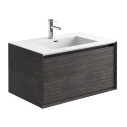 Plum&clay Matterhorn Dark Oak Wall Hung Bathroom Vanity Unit With White Basin (W)750mm (H)450mm