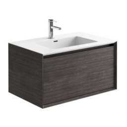 Plum&clay Matterhorn Dark Oak Wall Hung Bathroom Vanity Unit With White Basin (W)750mm (H)450mm - thumbnail 2