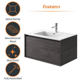 Plum&clay Matterhorn Dark Oak Wall Hung Bathroom Vanity Unit With White Basin (W)750mm (H)450mm - thumbnail 5
