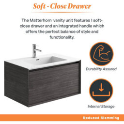 Plum&clay Matterhorn Dark Oak Wall Hung Bathroom Vanity Unit With White Basin (W)750mm (H)450mm - thumbnail 3
