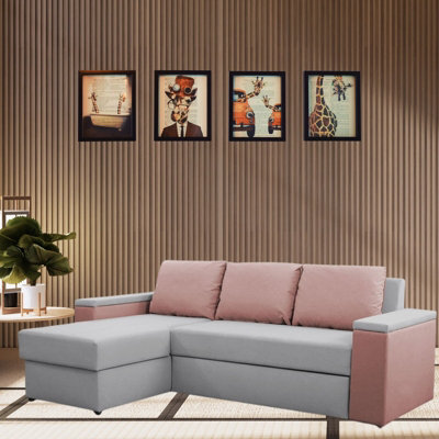 Heros Universal Corner Sofa Bed With Storage And Sleeping Function Light Grey Pink - image 1