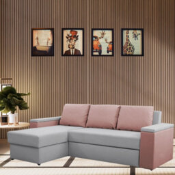 Heros Universal Corner Sofa Bed With Storage And Sleeping Function Light Grey Pink