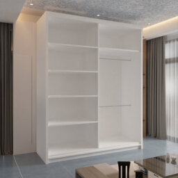 Sliding Wardrobes 4 u LTD Modern Wardrobe With Led Light Double Sliding Door Stylish Mirrored Wardrobe - White 150Cm - thumbnail 3