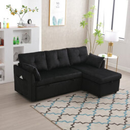 Matteo L-Shape Sectional Sleeper Sofa With Storage Chaise - Black Corduroy - thumbnail 9