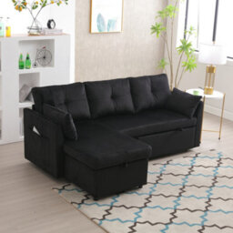 Matteo L-Shape Sectional Sleeper Sofa With Storage Chaise - Black Corduroy - thumbnail 8
