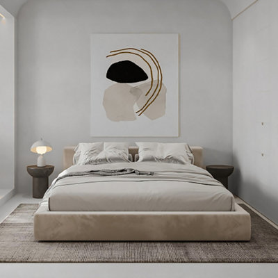 Luxe Boucle Upholstered Platform  Latte Bed Frame - image 1