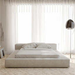 Luxe Boucle Upholstered Platform  Latte Bed Frame - thumbnail 3