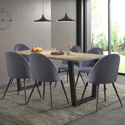 Hallowood Furniture Dudley 1.8M Dining Table Set With 6 Grey Fabric Curved Back Chairs - image 1
